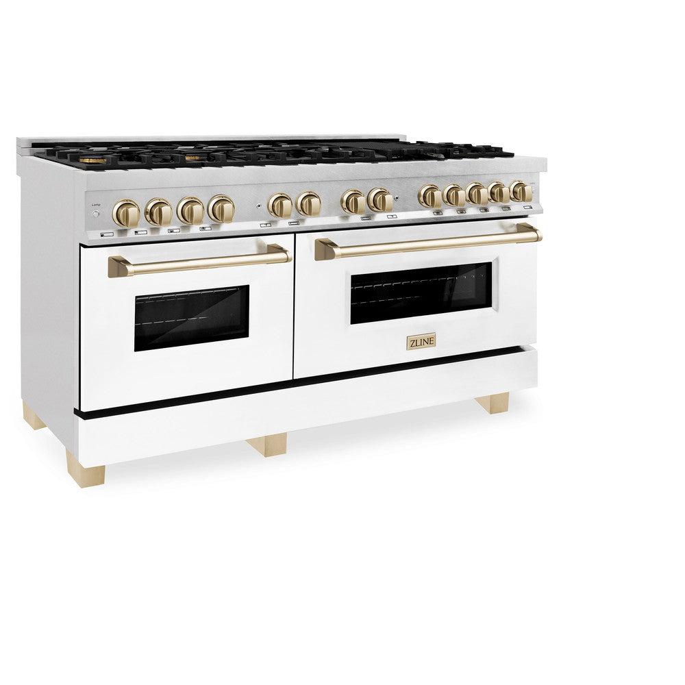 ZLINE Autograph 60" 7.4 cu. ft. Dual Fuel Range with White Matte Door and Gold Accents, RAZ-WM-60-G