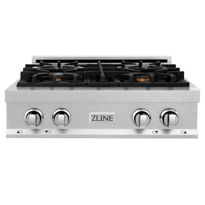 ZLINE Kitchen Package with 30 in. Satin Stainless Steel Rangetop and 30 in. Over The Range Microwave with Modern Handle (2KP-RTSOTR30)