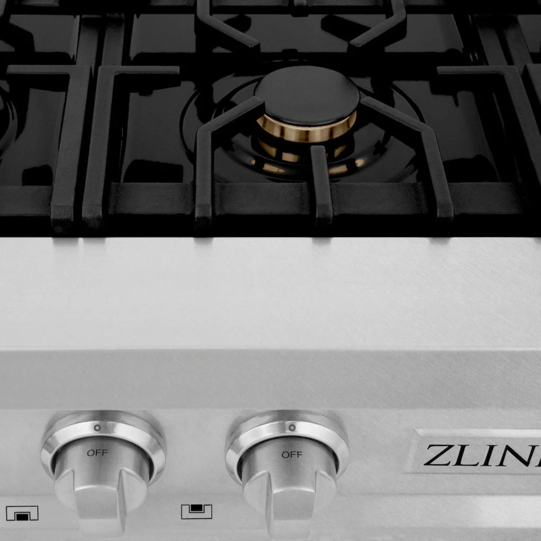 ZLINE Legacy Gas Rangetops in Satin Stainless Steel with Brass Burners &amp; Griddle – 30", 36", &amp; 48"