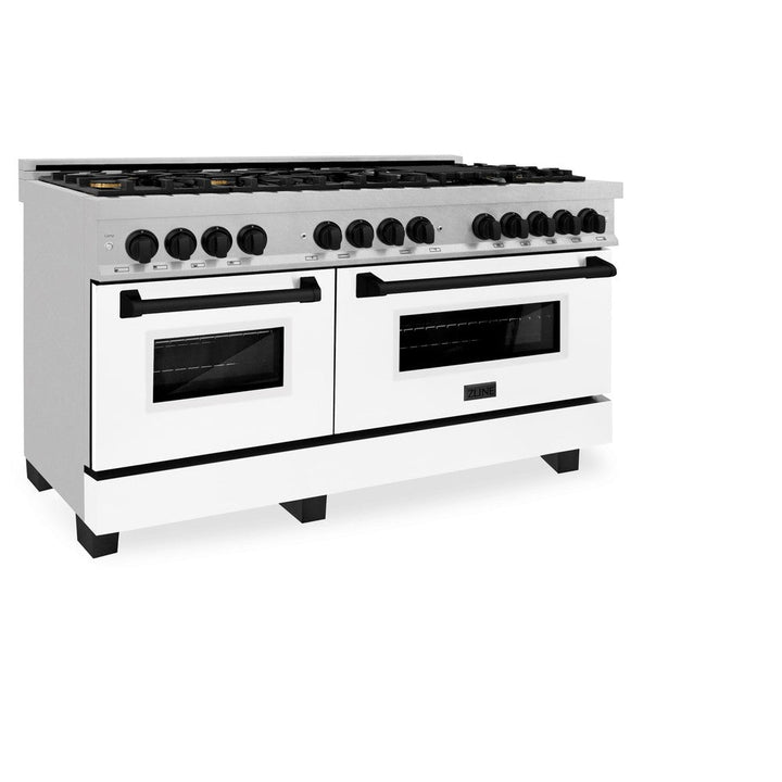 ZLINE Autograph Edition 60 in. 7.4 cu. ft. Legacy Dual Fuel Range with 9 Burner Gas Cooktop and 2 Electric Convection Ovens in Stainless Steel with White Matte Doors and Matte Black Accents (RAZ-WM-60-MB)