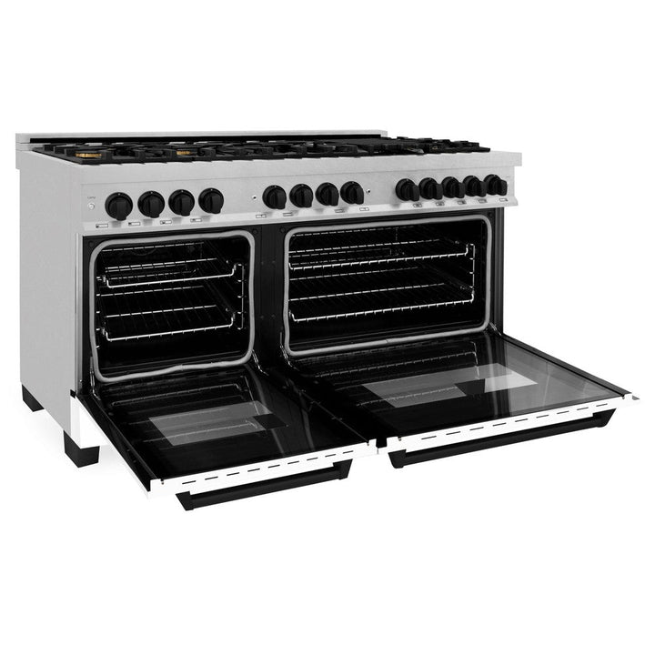 ZLINE Autograph 60" 7.4 cu. ft. Dual Fuel Range with White Matte Door and Black Matte Accents, RAZ-WM-60-MB