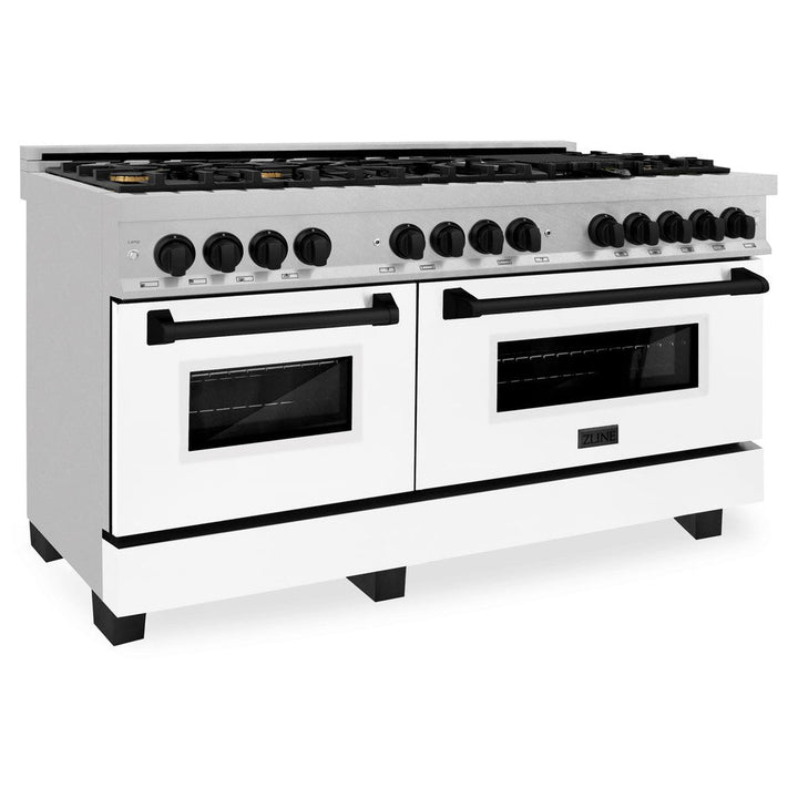 ZLINE Autograph 60" 7.4 cu. ft. Dual Fuel Range with White Matte Door and Black Matte Accents, RAZ-WM-60-MB