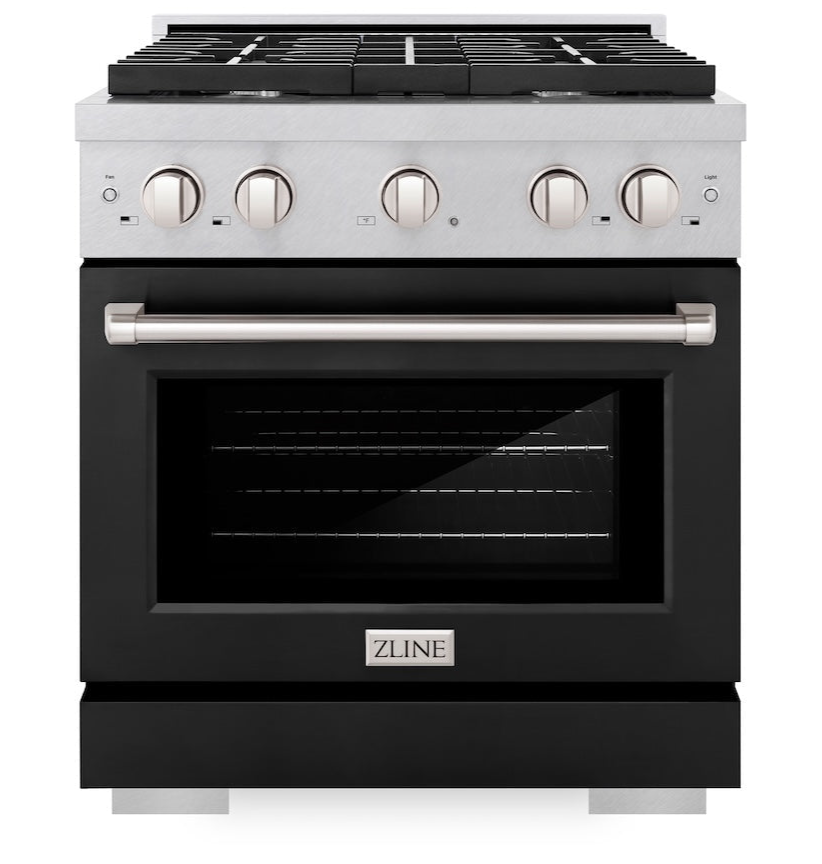 ZLINE Paramount 30" 4.2 cu. ft. Gas Range with Convection Oven in DuraSnow® Stainless Steel with Black Matte Door, SGRS-BLM-30