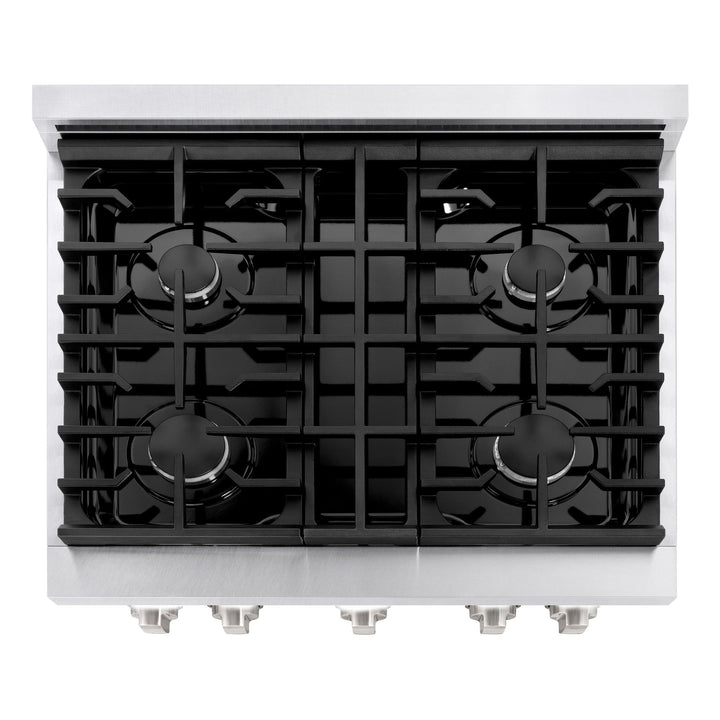 ZLINE 30" 4.2 cu. ft. Paramount Dual Fuel Range with 4 Burners in DuraSnow® Stainless Steel with Black Matte Door, SDRS-BLM-30