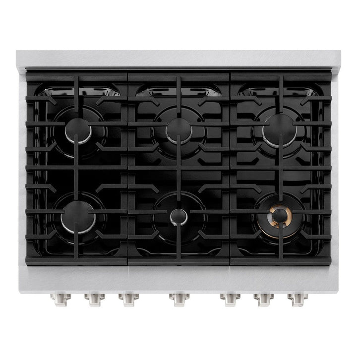 ZLINE 36" 5.2 cu. ft. Paramount Dual Fuel Range with 6 Burners in DuraSnow® Stainless Steel with Black Matte Door, SDRS-BLM-36