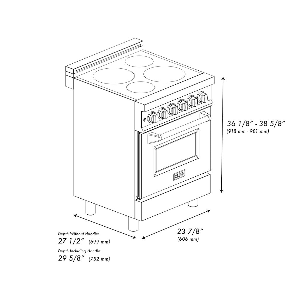 ZLINE 24 in. 2.8 cu. ft. Legacy Induction Range with 4 Element Cooktop and Electric Oven in Satin Stainless Steel and Black Matte Door, Open Box-Excellent Condition