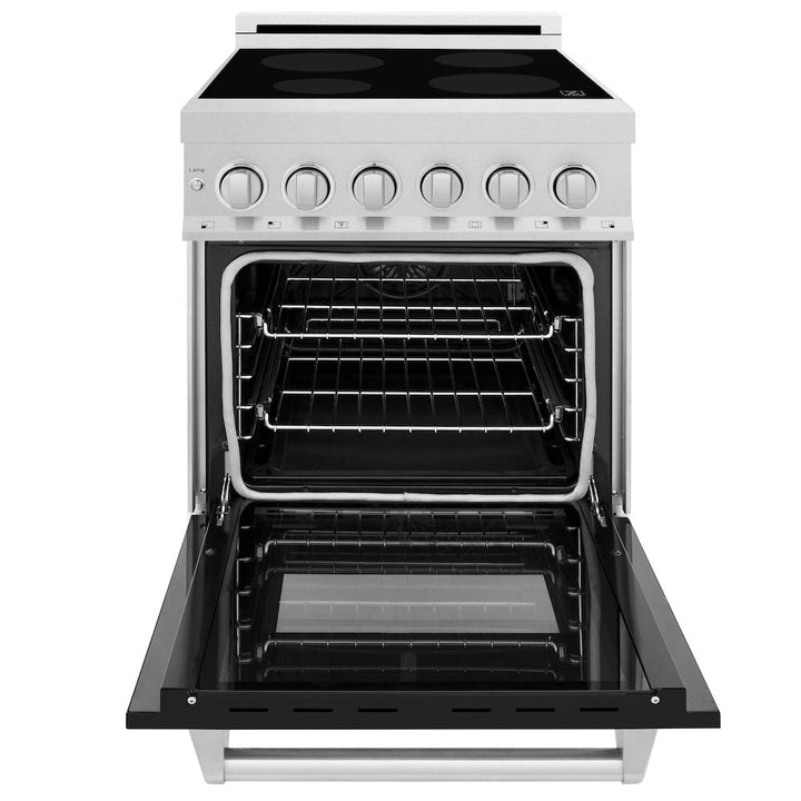 ZLINE 24 in. 2.8 cu. ft. Legacy Induction Range with 4 Element Cooktop and Electric Oven in Satin Stainless Steel and Black Matte Door, Open Box-Excellent Condition