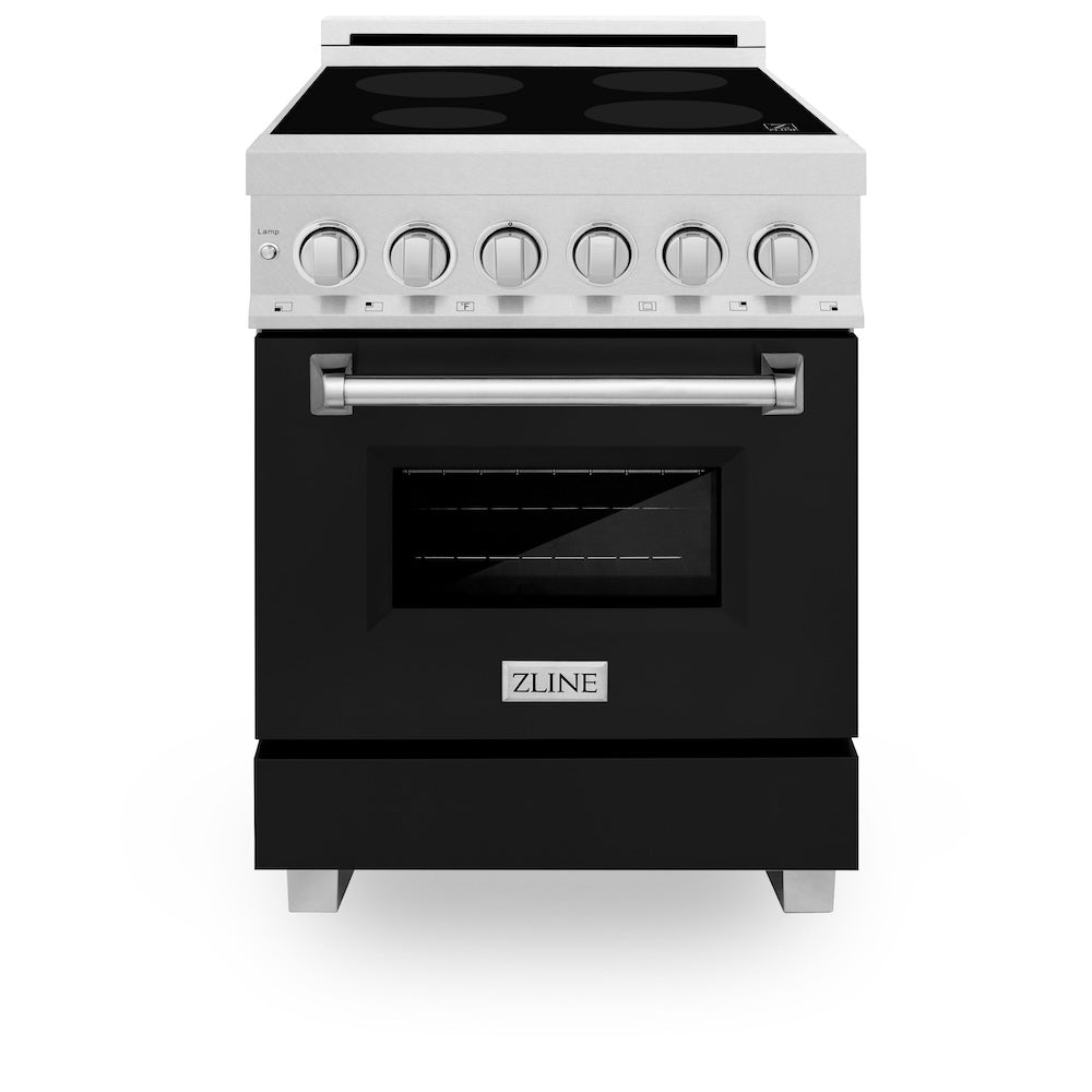 ZLINE 24 in. 2.8 cu. ft. Legacy Induction Range with 4 Element Cooktop and Electric Oven in Satin Stainless Steel and Black Matte Door, Open Box-Excellent Condition