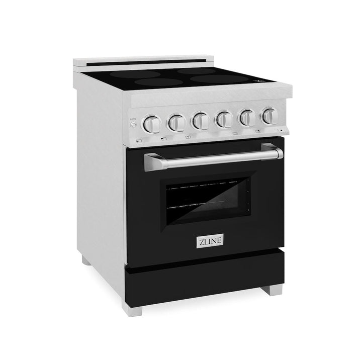 ZLINE 24 in. 2.8 cu. ft. Legacy Induction Range with 4 Element Cooktop and Electric Oven in Satin Stainless Steel and Black Matte Door, Open Box-Excellent Condition