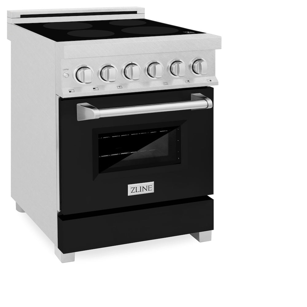 ZLINE 24 in. 2.8 cu. ft. Legacy Induction Range with 4 Element Cooktop and Electric Oven in Satin Stainless Steel and Black Matte Door, Open Box-Excellent Condition