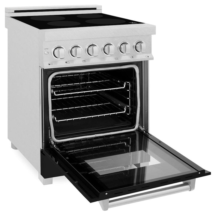 ZLINE 24 in. 2.8 cu. ft. Legacy Induction Range with 4 Element Cooktop and Electric Oven in Satin Stainless Steel and Black Matte Door, Open Box-Excellent Condition