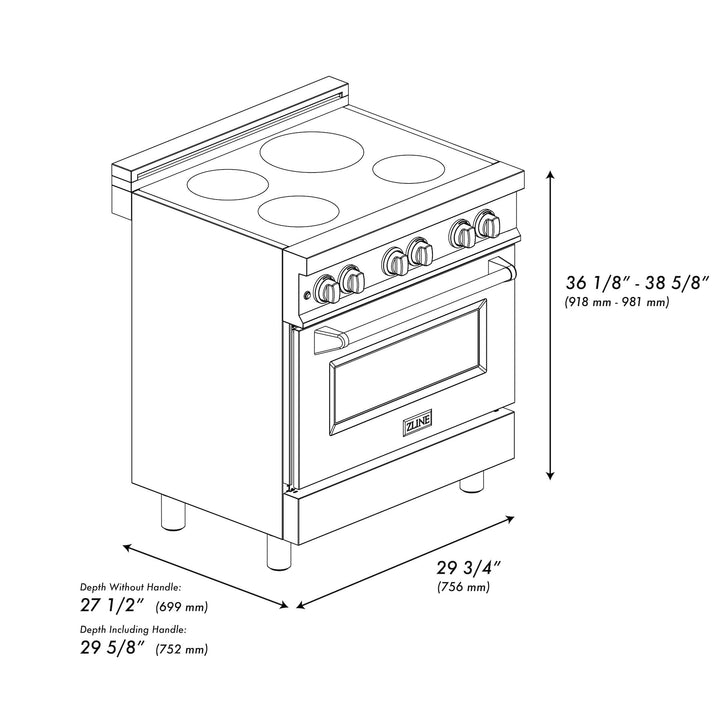 ZLINE 30" 4.0 cu. ft. Induction Range with a 4 Element Stove and Electric Oven in Durasnow and Black Matte, RAINDS-BLM-30