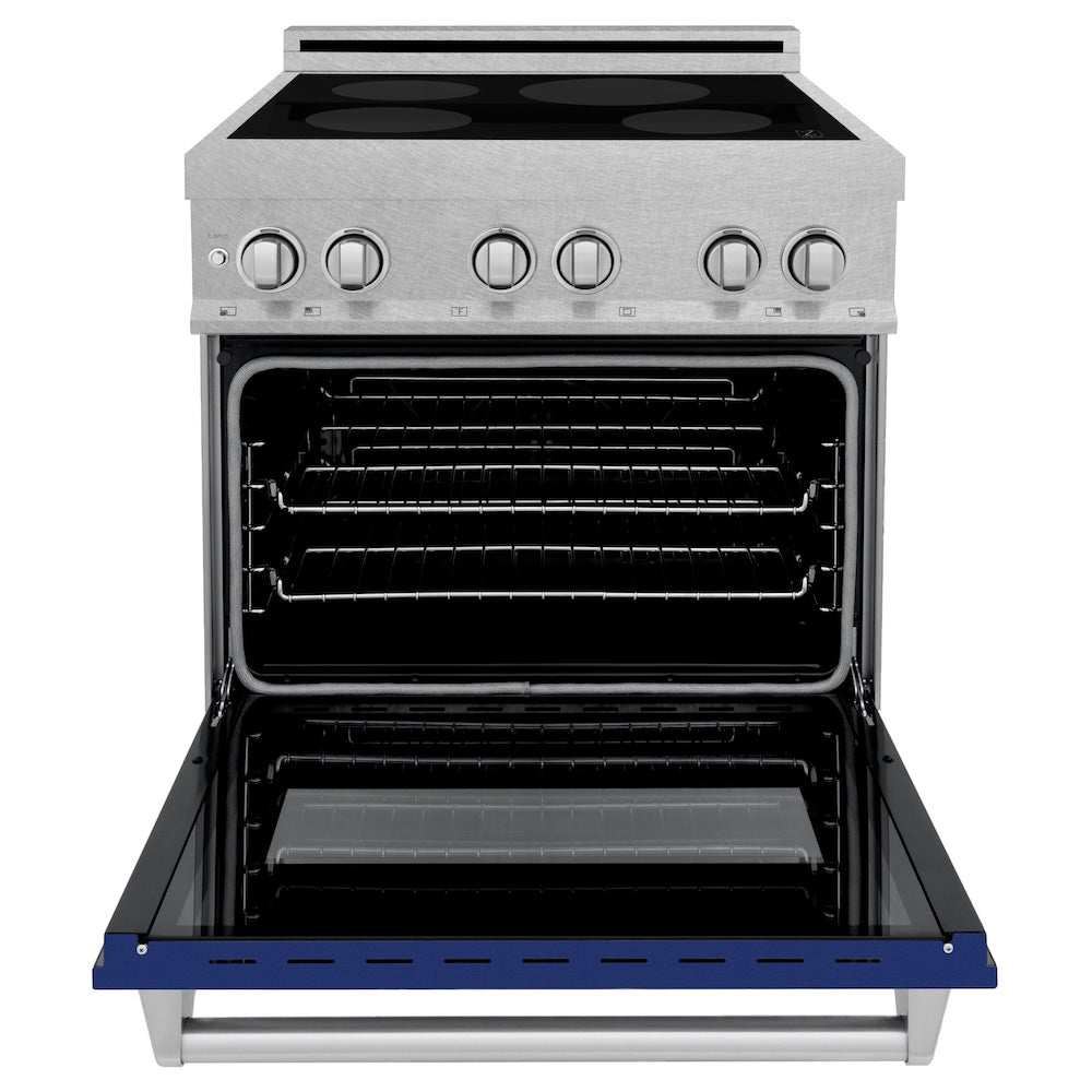 ZLINE 30 in. 4.0 cu. ft. Legacy Induction Range with 4 Element Cooktop and Electric Oven in Satin Stainless Steel and Blue Gloss Door, Open Box-Excellent Condition