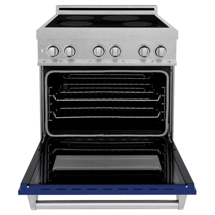 ZLINE 30 in. 4.0 cu. ft. Legacy Induction Range with 4 Element Cooktop and Electric Oven in Satin Stainless Steel and Blue Gloss Door, Open Box-Excellent Condition