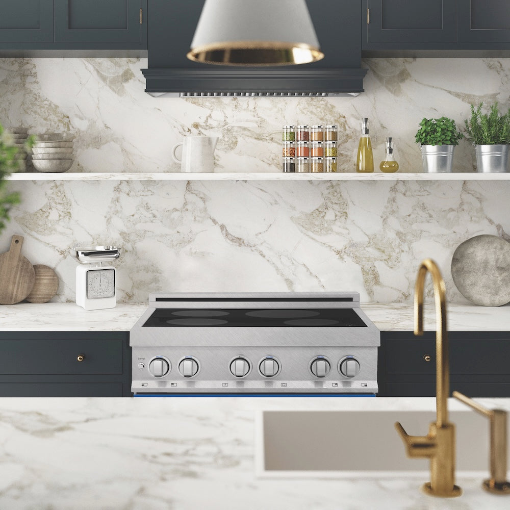 ZLINE 30 in. 4.0 cu. ft. Legacy Induction Range with 4 Element Cooktop and Electric Oven in Satin Stainless Steel and Blue Gloss Door, Open Box-Excellent Condition