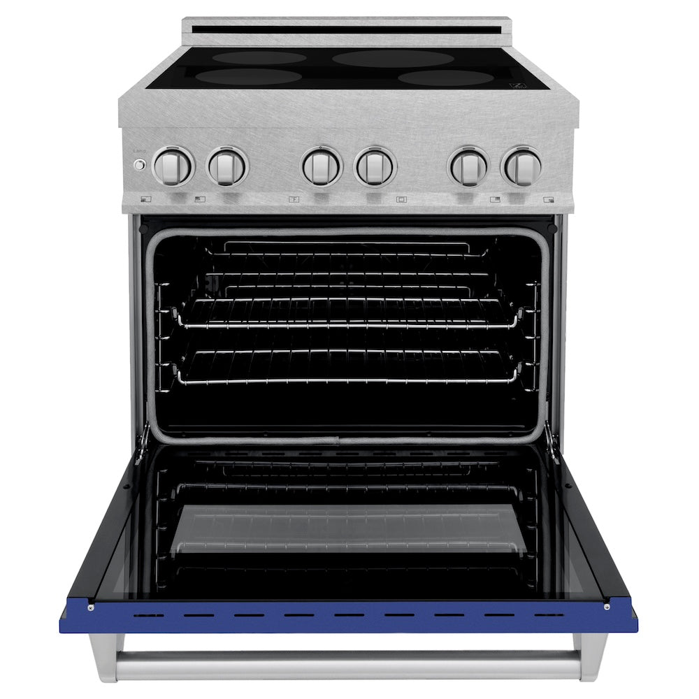 ZLINE 30 in. 4.0 cu. ft. Legacy Induction Range with 4 Element Cooktop and Electric Oven in Satin Stainless Steel and Blue Matte Door, Open Box-Excellent Condition