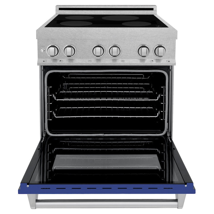 ZLINE 30 in. 4.0 cu. ft. Legacy Induction Range with 4 Element Cooktop and Electric Oven in Satin Stainless Steel and Blue Matte Door, Open Box-Excellent Condition