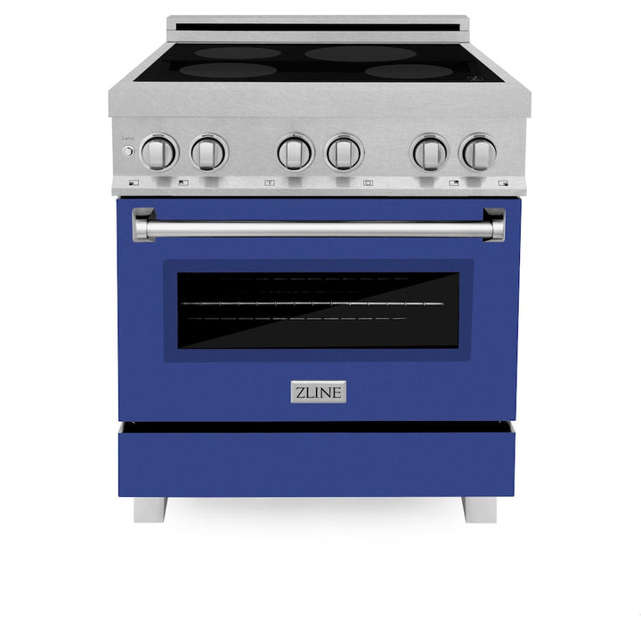 ZLINE 30 in. 4.0 cu. ft. Legacy Induction Range with 4 Element Cooktop and Electric Oven in Satin Stainless Steel and Blue Matte Door, Open Box-Excellent Condition