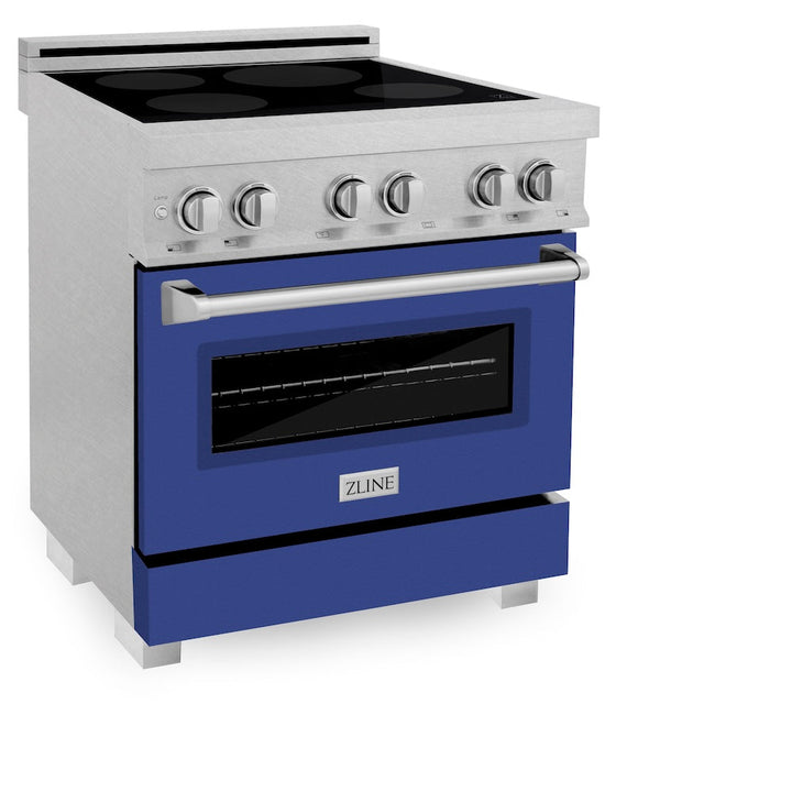 ZLINE 30 in. 4.0 cu. ft. Legacy Induction Range with 4 Element Cooktop and Electric Oven in Satin Stainless Steel and Blue Matte Door, Open Box-Excellent Condition
