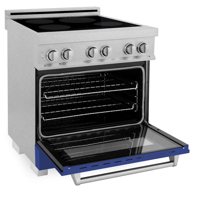 ZLINE 30 in. 4.0 cu. ft. Legacy Induction Range with 4 Element Cooktop and Electric Oven in Satin Stainless Steel and Blue Matte Door, Open Box-Excellent Condition
