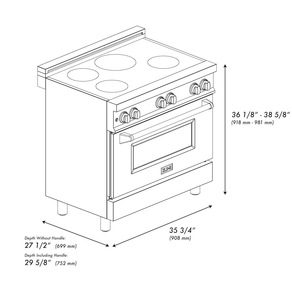 ZLINE 36 in. 4.6 cu. ft. Legacy Induction Range with 5 Element Cooktop and Electric Oven in Satin Stainless Steel and Blue Matte Door, Open Box-Excellent Condition