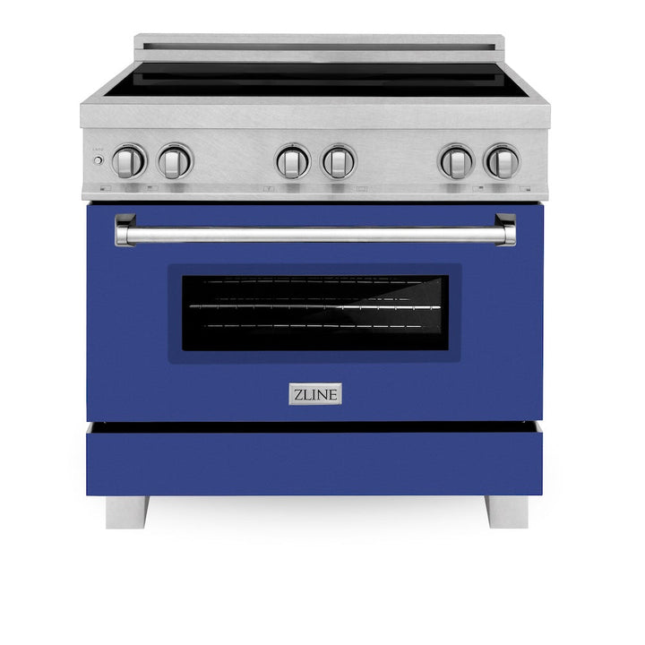 ZLINE 36 in. 4.6 cu. ft. Legacy Induction Range with 5 Element Cooktop and Electric Oven in Satin Stainless Steel and Blue Matte Door, Open Box-Excellent Condition