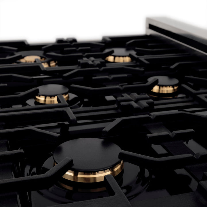 ZLINE Autograph Edition 36 in. 4.6 cu. ft. Legacy Dual Fuel Range with 6 Burner Gas Cooktop and Electric Convection Oven in Satin Stainless Steel with White Matte Door and Matte Black Accents (RASZ-WM-36-MB)