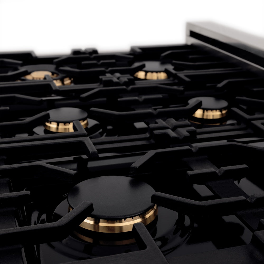 ZLINE Autograph Edition 36 in. 4.6 cu. ft. Legacy Dual Fuel Range with 6 Burner Gas Cooktop and Electric Convection Oven in Satin Stainless Steel and Champagne Bronze Accents (RASZ-SN-36-CB)