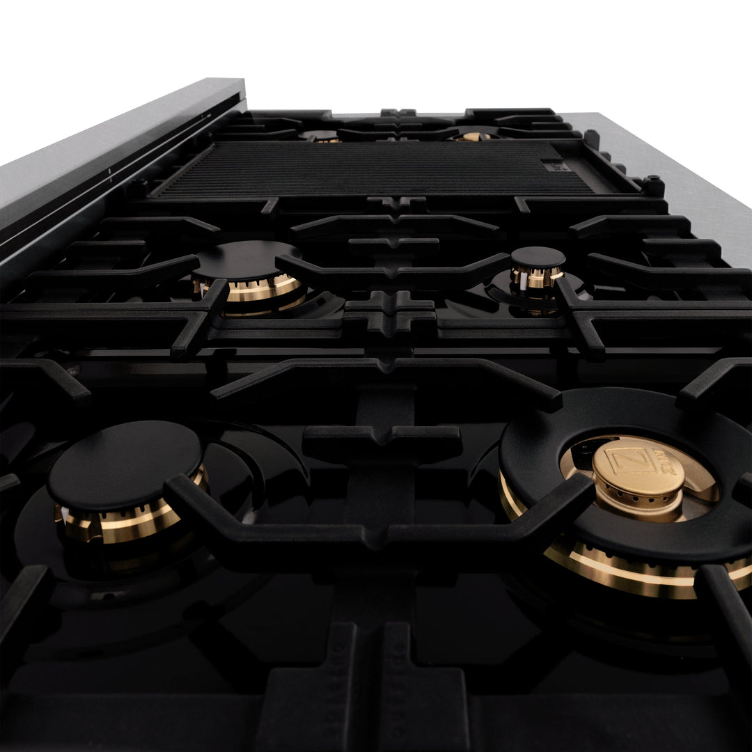 ZLINE Autograph Edition 48" Porcelain Rangetop with 7 Gas Burners in DuraSnow® Stainless Steel and Matte Black Accents, RTSZ-48-MB