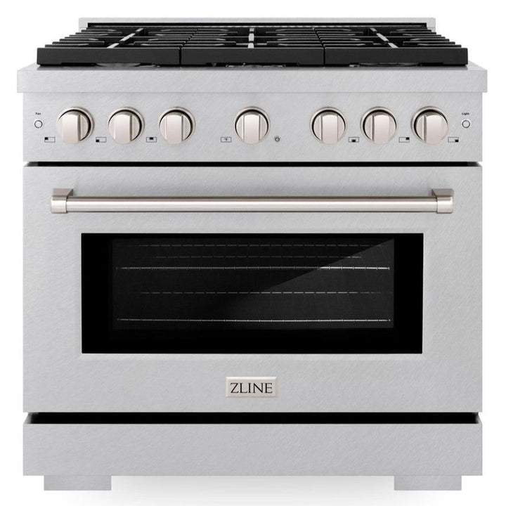 ZLINE 36" 5.2 cu. ft. Paramount Dual Fuel Range with 6 Burners in DuraSnow® Stainless Steel, SDRS-36