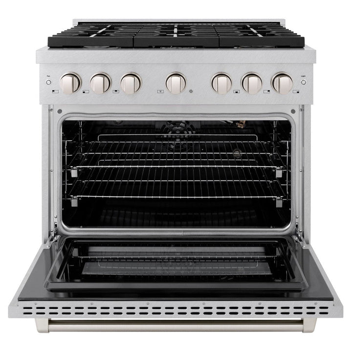 ZLINE 36" 5.2 cu. ft. Paramount Dual Fuel Range in DuraSnow® Stainless Steel with 6 Brass Burners, SDRS-BR-36