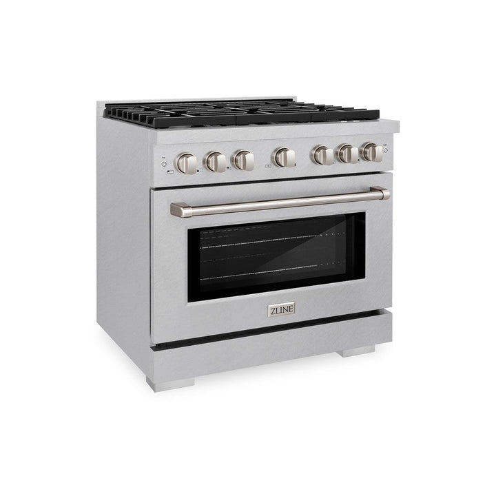 ZLINE 36" 5.2 cu. ft. Paramount Dual Fuel Range in DuraSnow® Stainless Steel with 6 Brass Burners, SDRS-BR-36