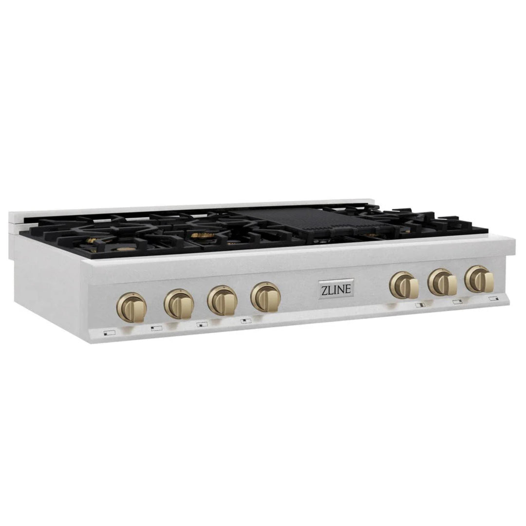 ZLINE Autograph Edition Legacy Gas Rangetops in Satin Stainless Steel with Champagne Bronze Accents – 30", 36", &amp; 48"