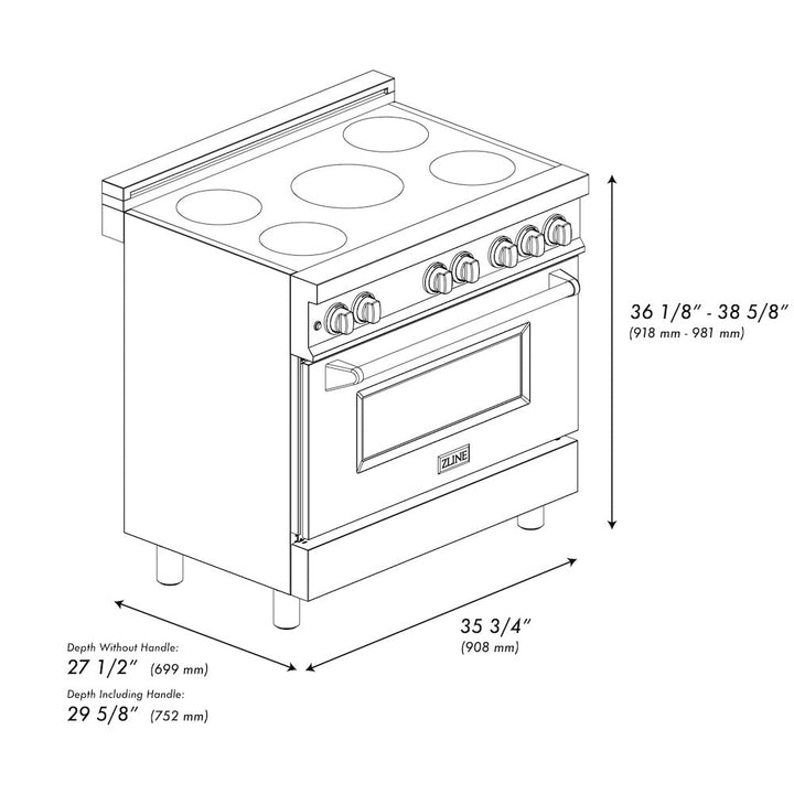 ZLINE 36 in. 4.6 cu. ft. Legacy Induction Range with 5 Element Cooktop and Electric Oven in Satin Stainless Steel, Open Box-Excellent Condition