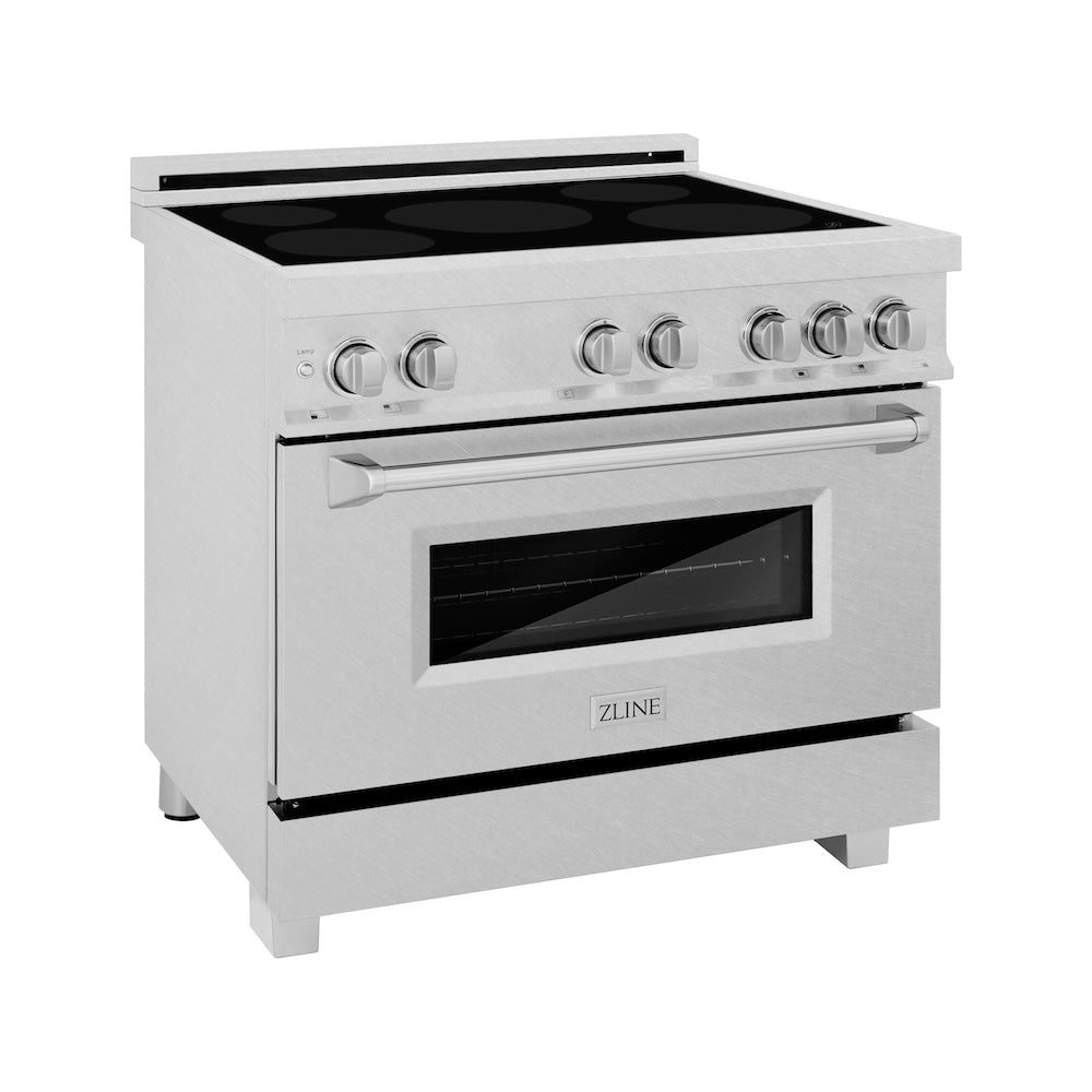 ZLINE 36 in. 4.6 cu. ft. Legacy Induction Range with 5 Element Cooktop and Electric Oven in Satin Stainless Steel, Open Box-Excellent Condition