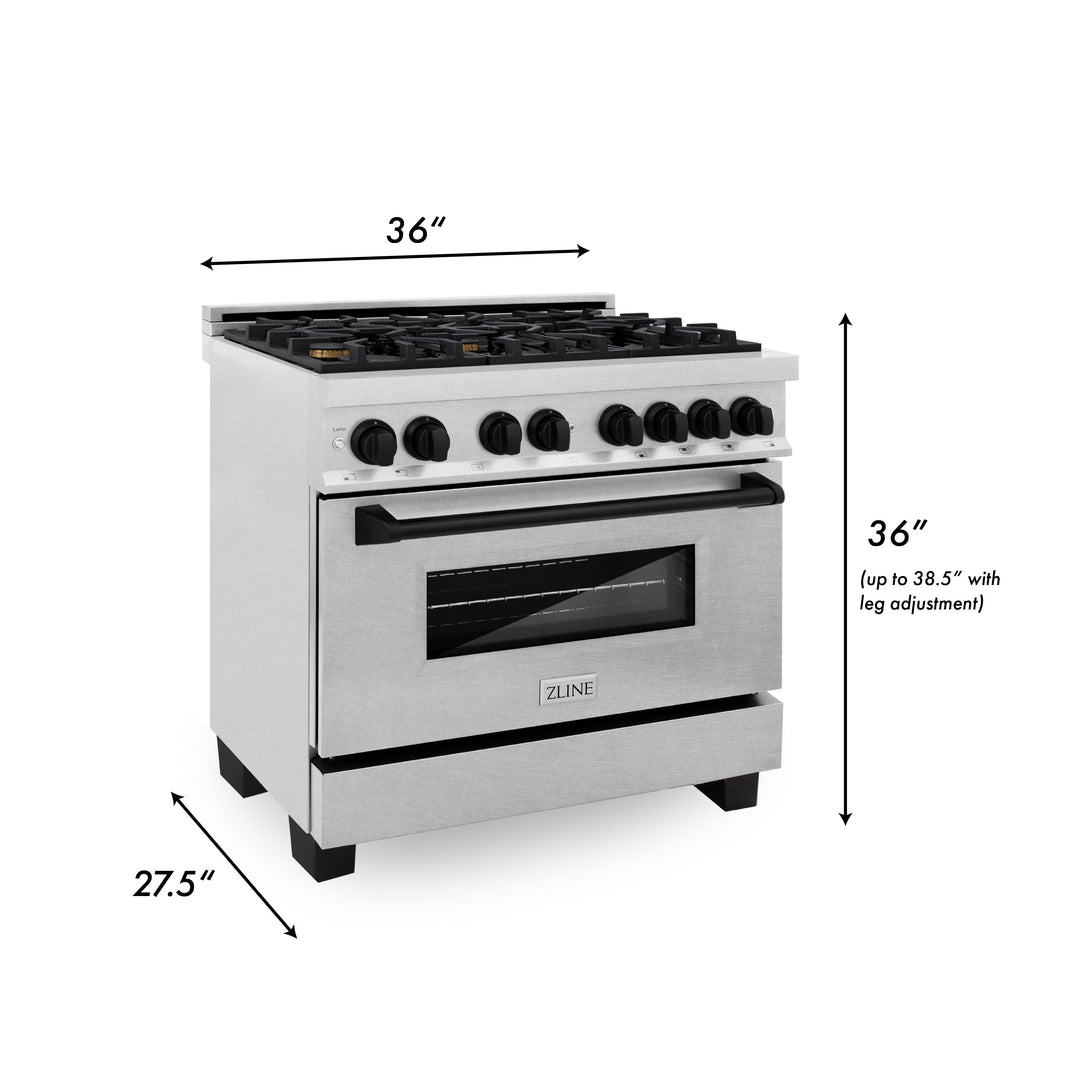 ZLINE Autograph Edition 36 in. 4.6 cu. ft. Range with Gas Stove and Electric Oven in DuraSnow® with Matte Black Accents, RASZ-SN-36-MB