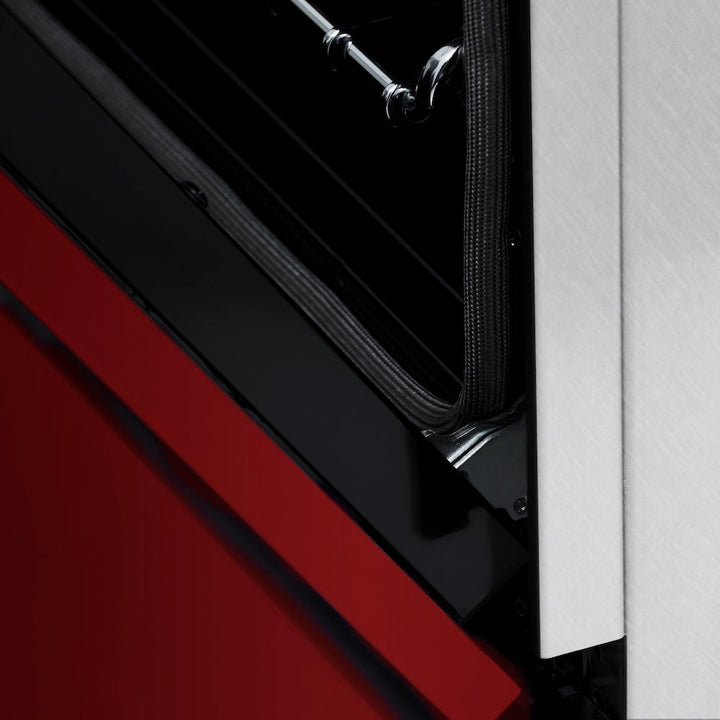 ZLINE 36 in. 4.6 cu. ft. Legacy Induction Range with 5 Element Cooktop and Electric Oven in Satin Stainless Steel and Red Gloss Door, Open Box-Excellent Condition