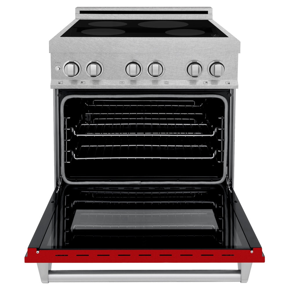 ZLINE 30 in. 4.0 cu. ft. Legacy Induction Range with 4 Element Cooktop and Electric Oven in Satin Stainless Steel and Red Gloss Door, Open Box-Excellent Condition