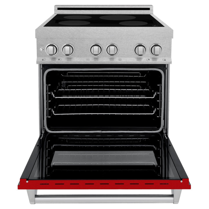ZLINE 30 in. 4.0 cu. ft. Legacy Induction Range with 4 Element Cooktop and Electric Oven in Satin Stainless Steel and Red Gloss Door, Open Box-Excellent Condition