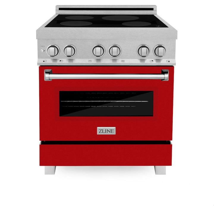 ZLINE 30 in. 4.0 cu. ft. Legacy Induction Range with 4 Element Cooktop and Electric Oven in Satin Stainless Steel and Red Gloss Door, Open Box-Excellent Condition