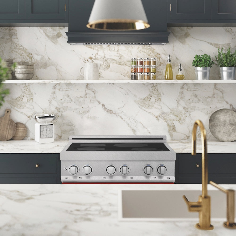 ZLINE 30 in. 4.0 cu. ft. Legacy Induction Range with 4 Element Cooktop and Electric Oven in Satin Stainless Steel and Red Gloss Door, Open Box-Excellent Condition
