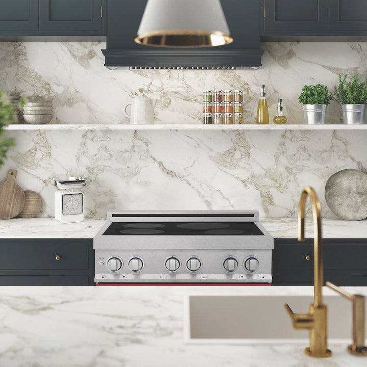 ZLINE 30 in. 4.0 cu. ft. Legacy Induction Range with 4 Element Cooktop and Electric Oven in Satin Stainless Steel and Red Gloss Door, Open Box-Excellent Condition