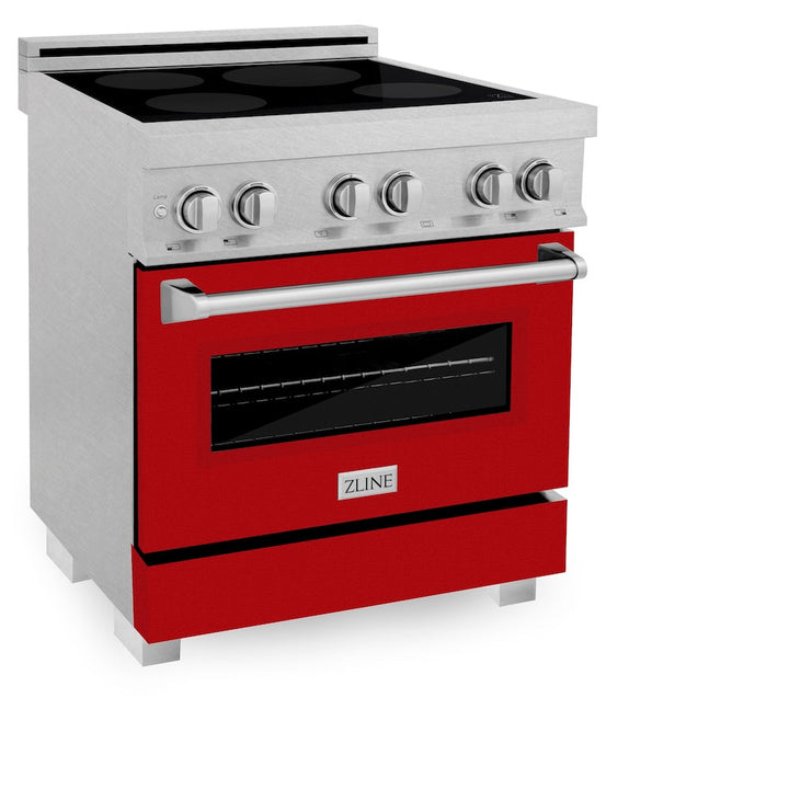 ZLINE 30 in. 4.0 cu. ft. Legacy Induction Range with 4 Element Cooktop and Electric Oven in Satin Stainless Steel and Red Gloss Door, Open Box-Excellent Condition