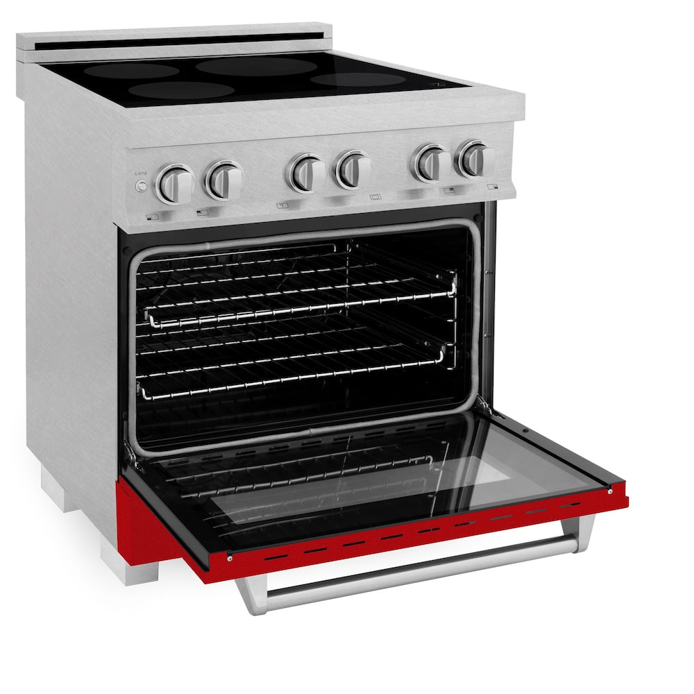 ZLINE 30 in. 4.0 cu. ft. Legacy Induction Range with 4 Element Cooktop and Electric Oven in Satin Stainless Steel and Red Gloss Door, Open Box-Excellent Condition