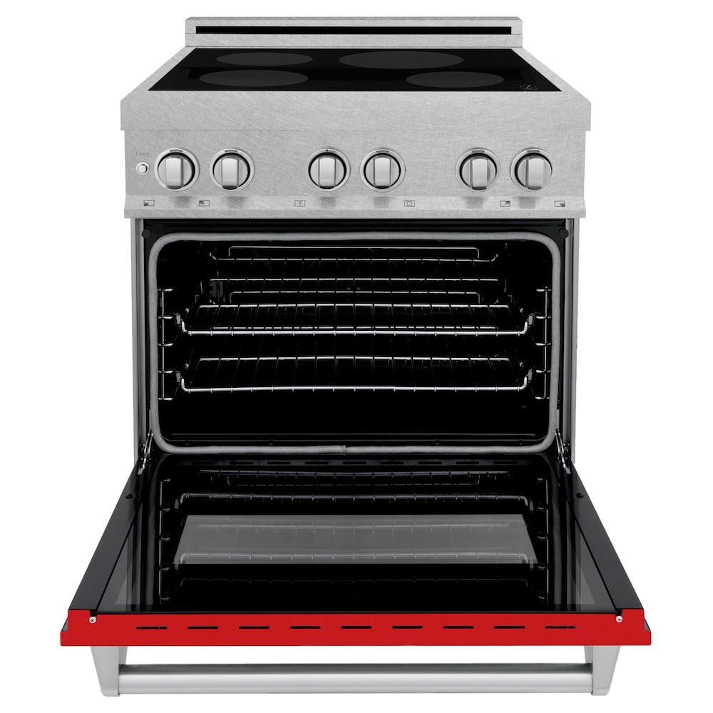 ZLINE 30 in. 4.0 cu. ft. Legacy Induction Range with 4 Element Cooktop and Electric Oven in Satin Stainless Steel and Red Matte Door, Open Box-Excellent Condition