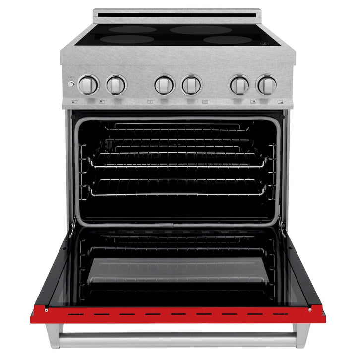 ZLINE 30 in. 4.0 cu. ft. Legacy Induction Range with 4 Element Cooktop and Electric Oven in Satin Stainless Steel and Red Matte Door, Open Box-Excellent Condition