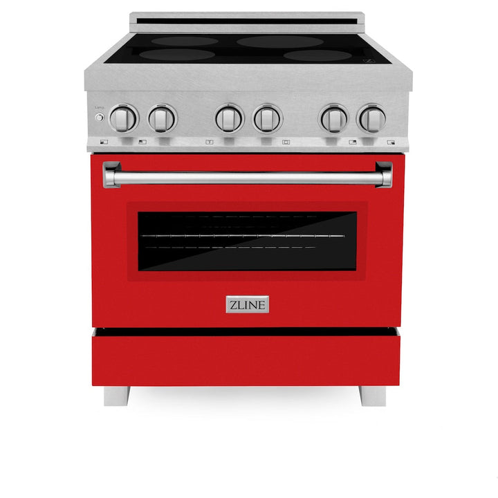 ZLINE 30 in. 4.0 cu. ft. Legacy Induction Range with 4 Element Cooktop and Electric Oven in Satin Stainless Steel and Red Matte Door, Open Box-Excellent Condition
