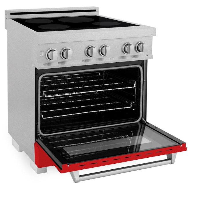ZLINE 30 in. 4.0 cu. ft. Legacy Induction Range with 4 Element Cooktop and Electric Oven in Satin Stainless Steel and Red Matte Door, Open Box-Excellent Condition