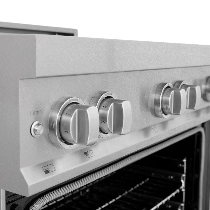 ZLINE 36 in. 4.6 cu. ft. Legacy Induction Range with 5 Element Cooktop and Electric Oven in Satin Stainless Steel and Red Matte Door, Open Box-Excellent Condition