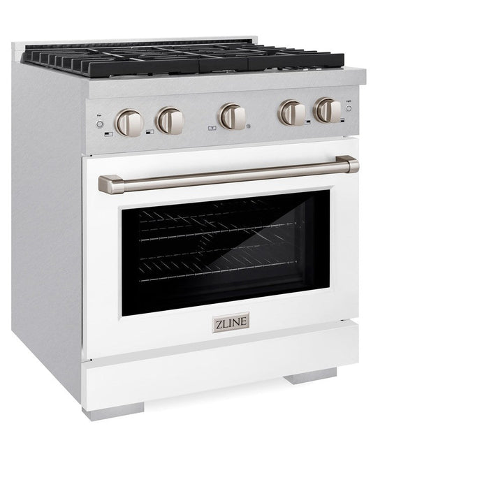 ZLINE 30" 4.2 cu. ft. Paramount Dual Fuel Range with 4 Burners in DuraSnow® Stainless Steel with White Matte Door, SDRS-WM-30